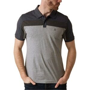 Original Penguin Men's Navy and Gray Stripe Knit Casual Polo Shirt Size 4XL
